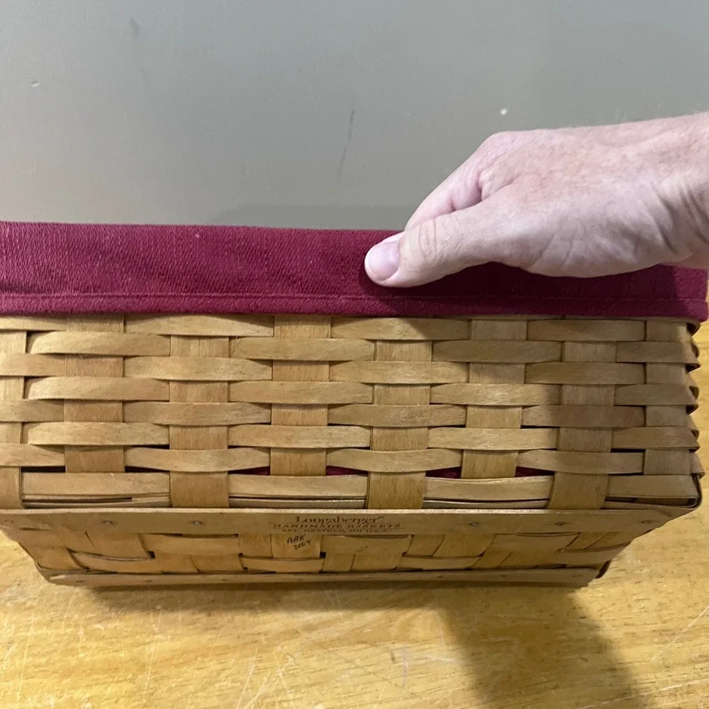 Vtg 2004 Longaberger Desk Organizer Basket Burgundy Liner Wood Divider Americana